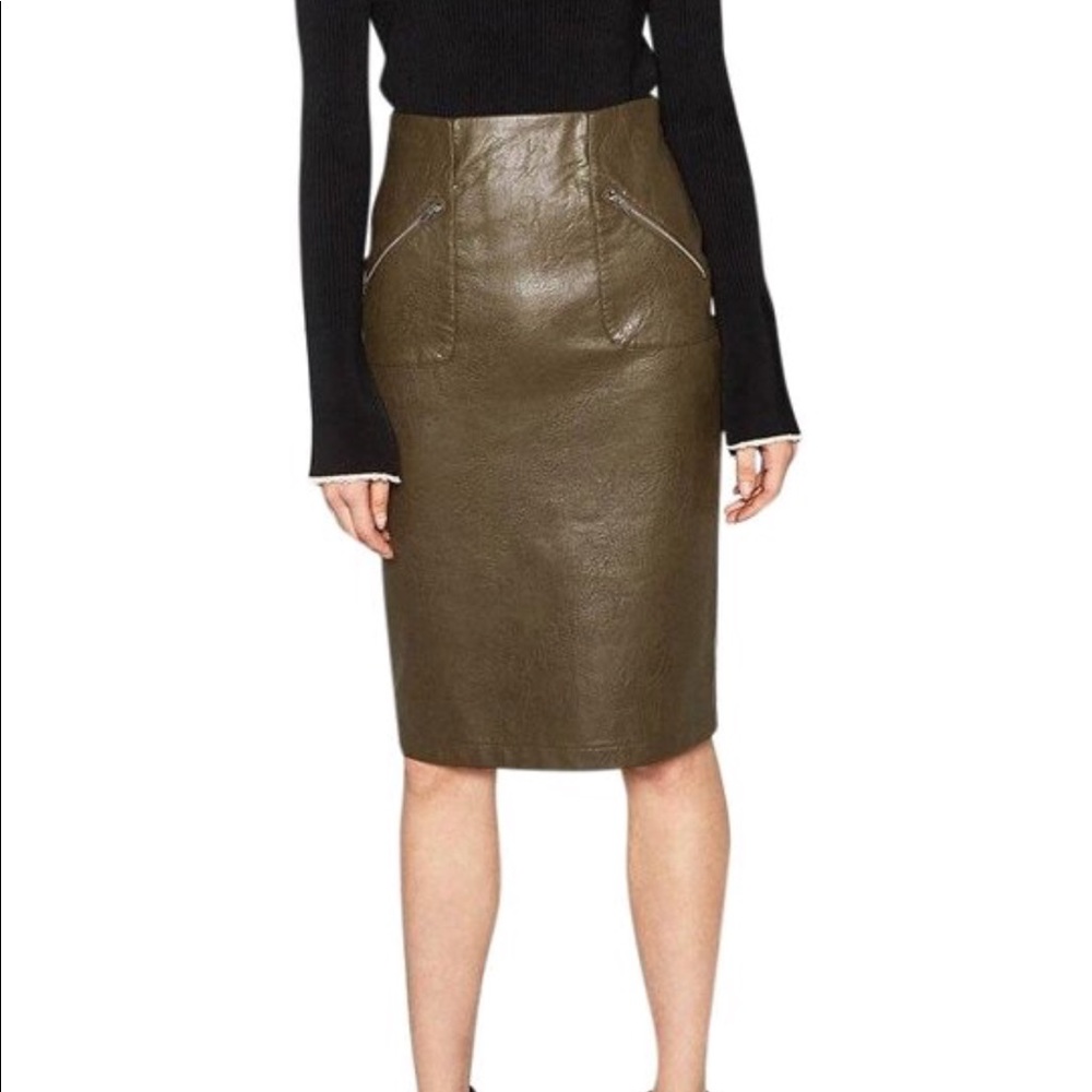 Zara vegan leather green midi skirt
